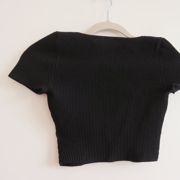 ARITZIA BABATON Sculpt Knit Squareneck Top in Black Ribbed Minimalist - Size S - Picture 8 of 13
